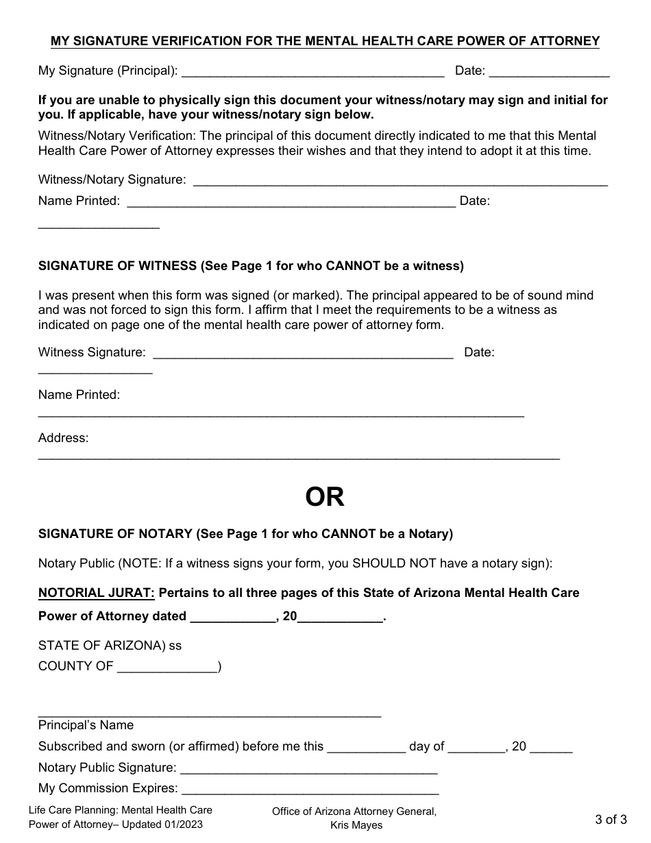 Mental Health Care Power of Attorney - Arizona, Page 3