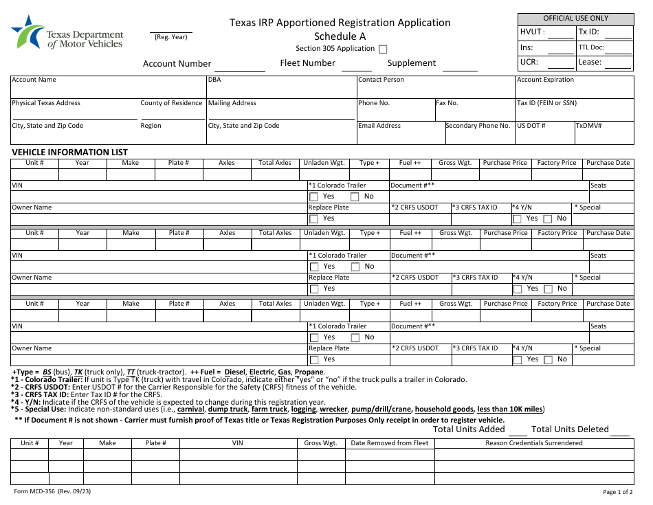 Form MCD356 Schedule A, B Download Fillable PDF or Fill Online Texas