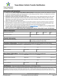 Document preview: Form VTR-346 Texas Motor Vehicle Transfer Notification - Texas