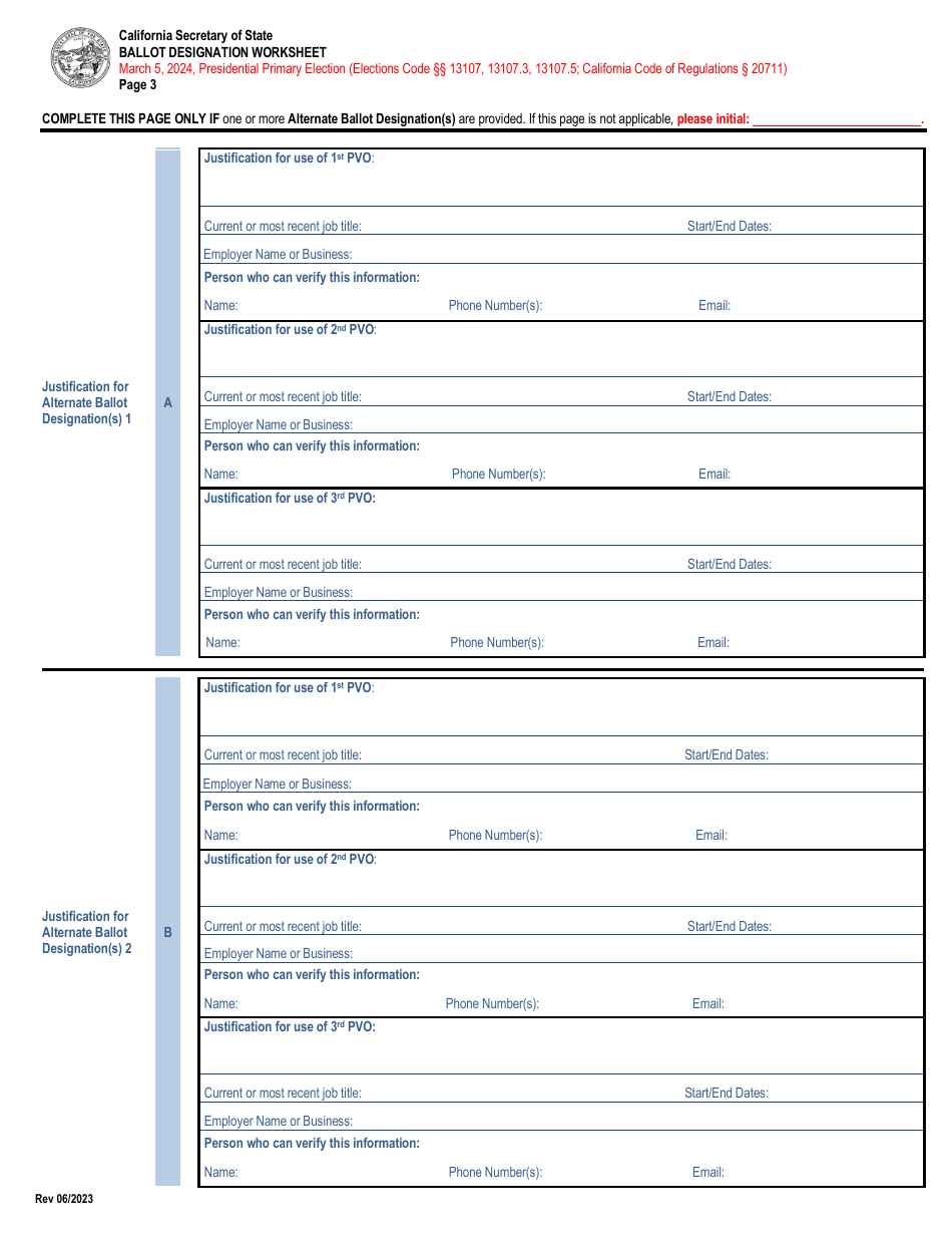 Ballot Designation Worksheet - California, Page 3