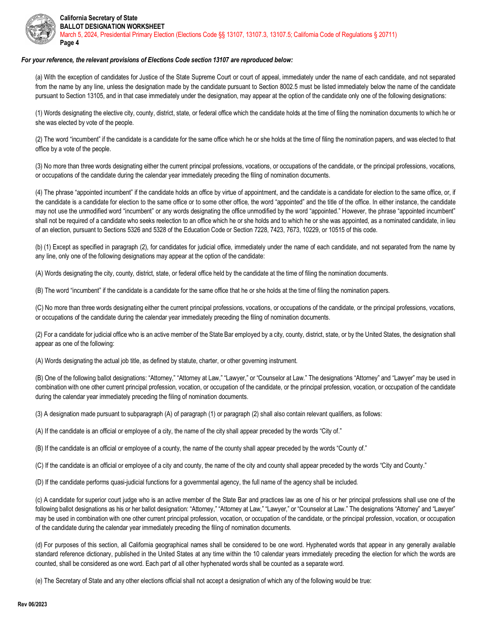 Ballot Designation Worksheet - California, Page 4
