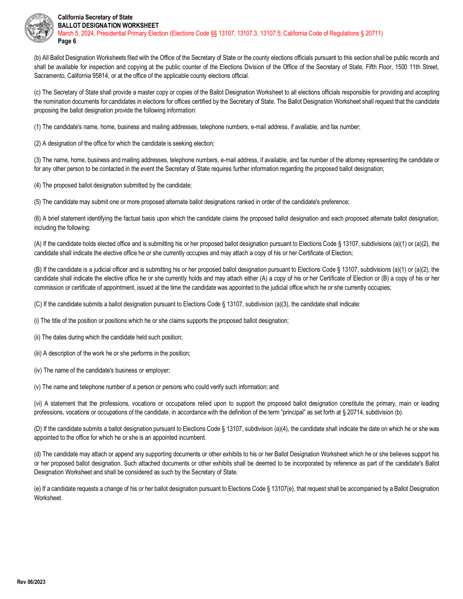 Ballot Designation Worksheet - California, Page 6