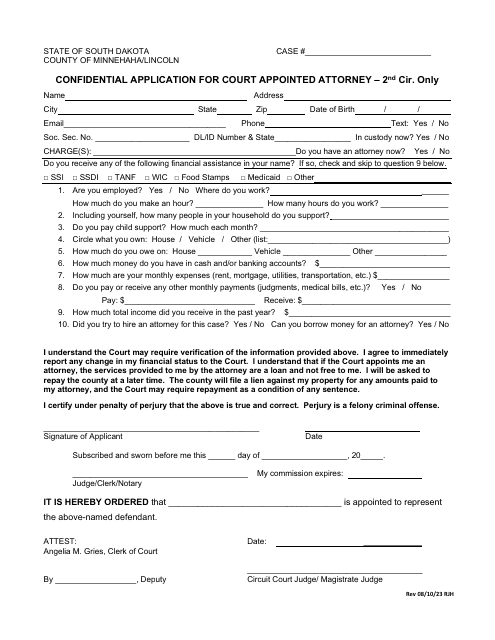 Confidential Application for Court Appointed Attorney - 2nd Circuit - South Dakota Download Pdf