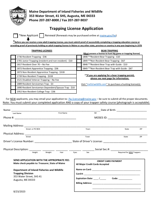 Trapping License Application - Maine Download Pdf