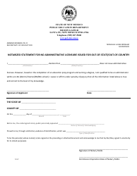 Document preview: Notarized Statement for No Administrative Licensure Issued for Out-of-State/Out-Of-Country - New Mexico