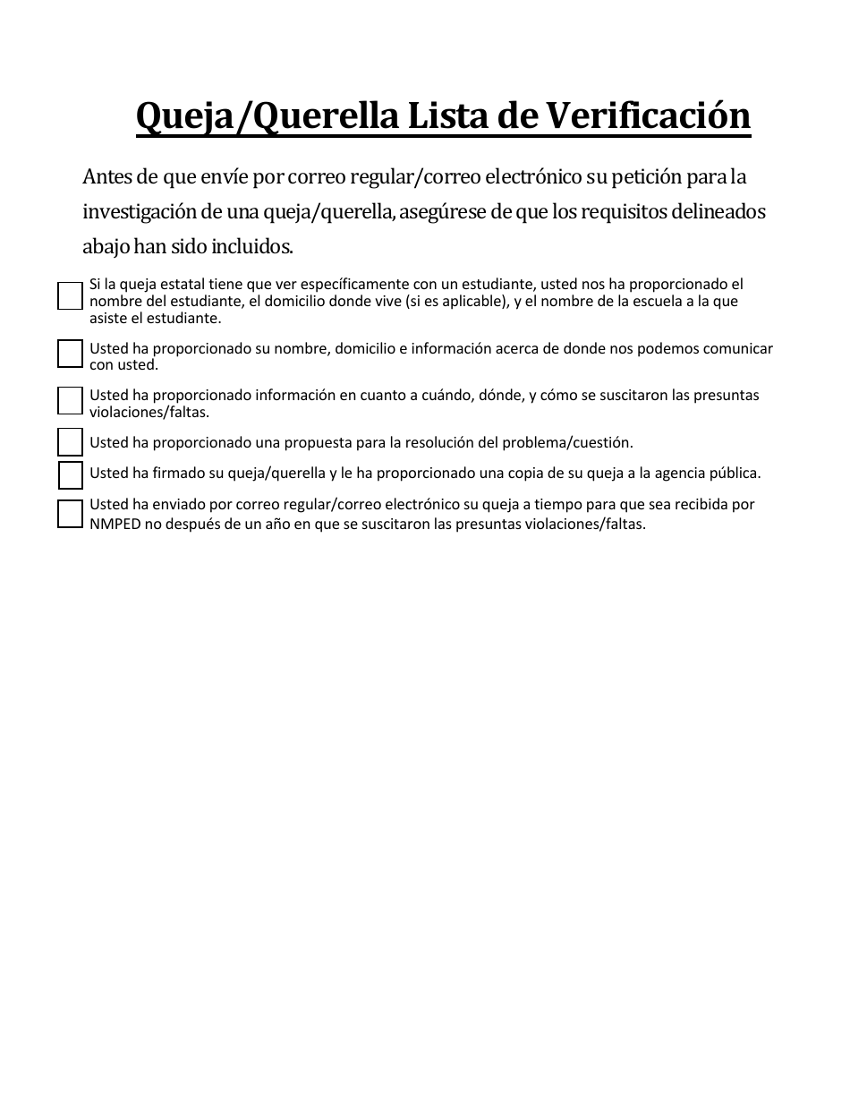 Formulario Para Una Queja Estatal - New Mexico (Spanish), Page 4