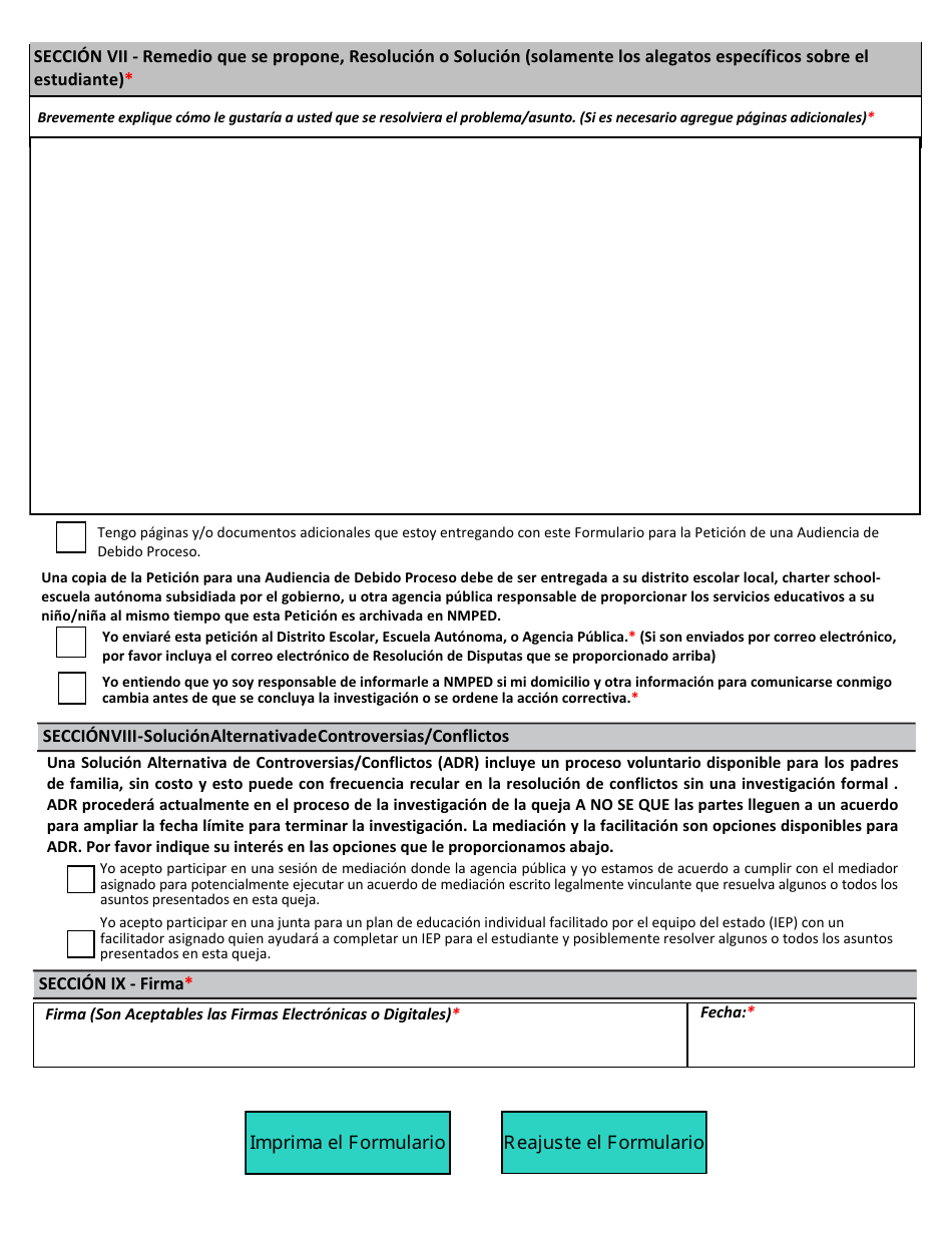 Formulario Para Pedir Una Audiencia De Debido Proceso - New Mexico (Spanish), Page 3
