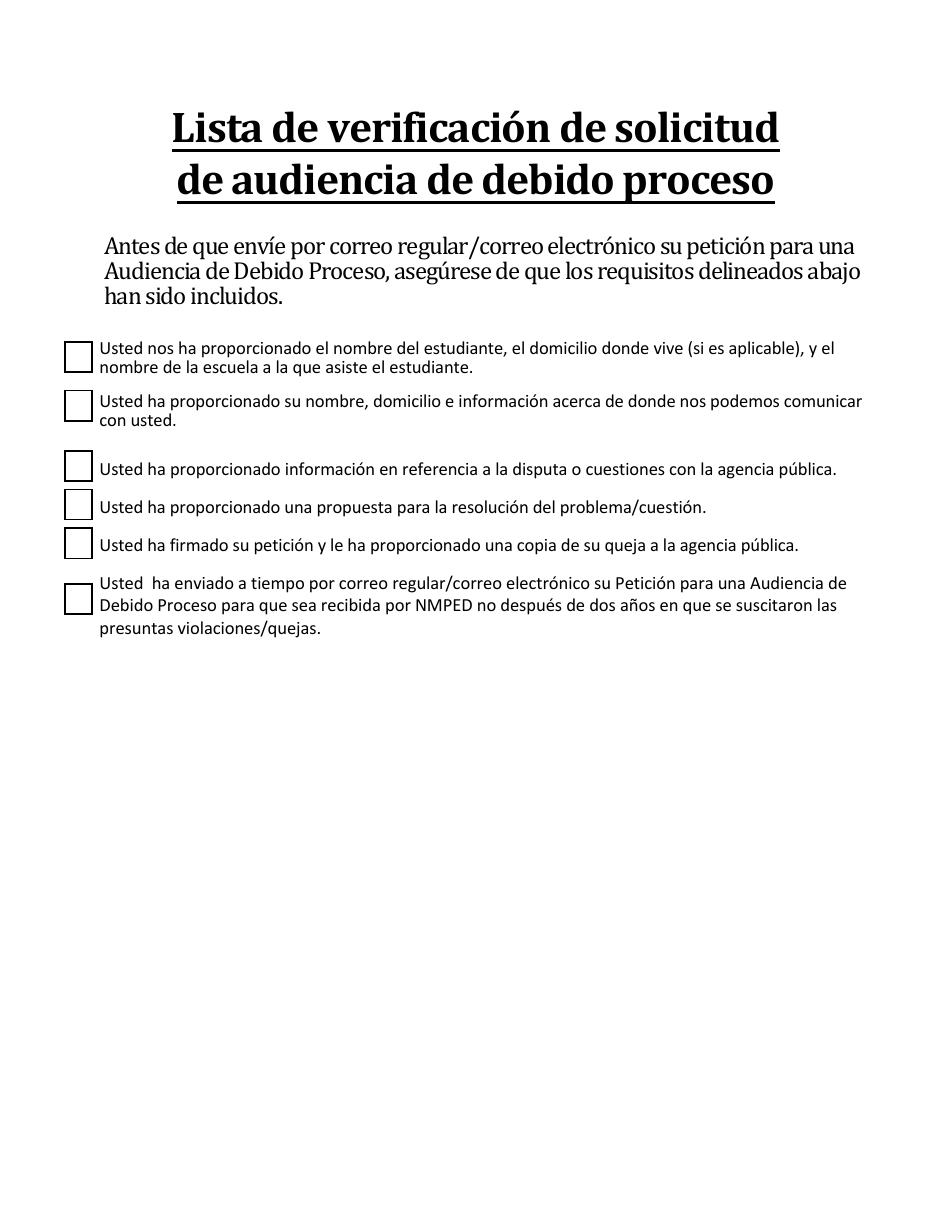 Formulario Para Pedir Una Audiencia De Debido Proceso - New Mexico (Spanish), Page 4