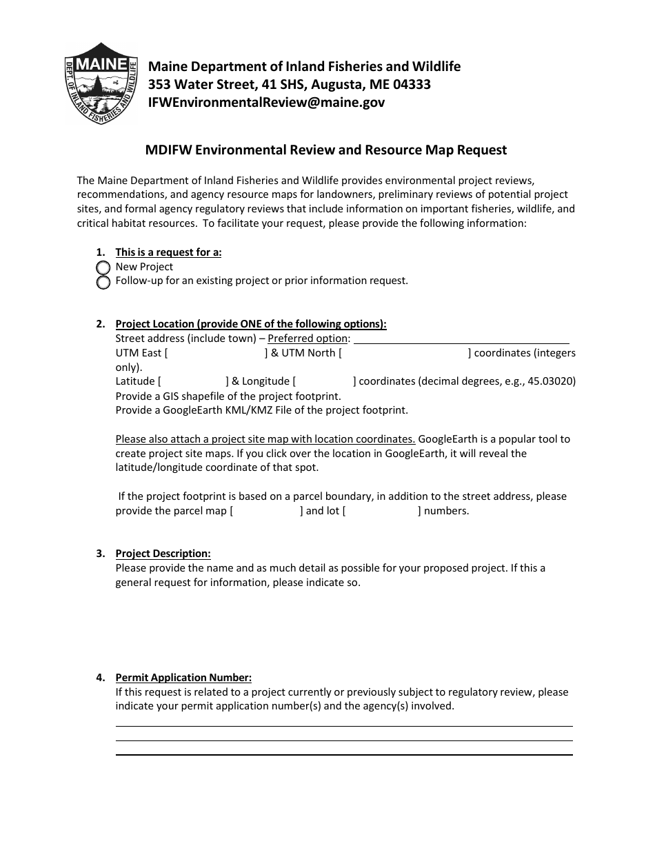 Mdifw Environmental Review and Resource Map Request - Maine, Page 1