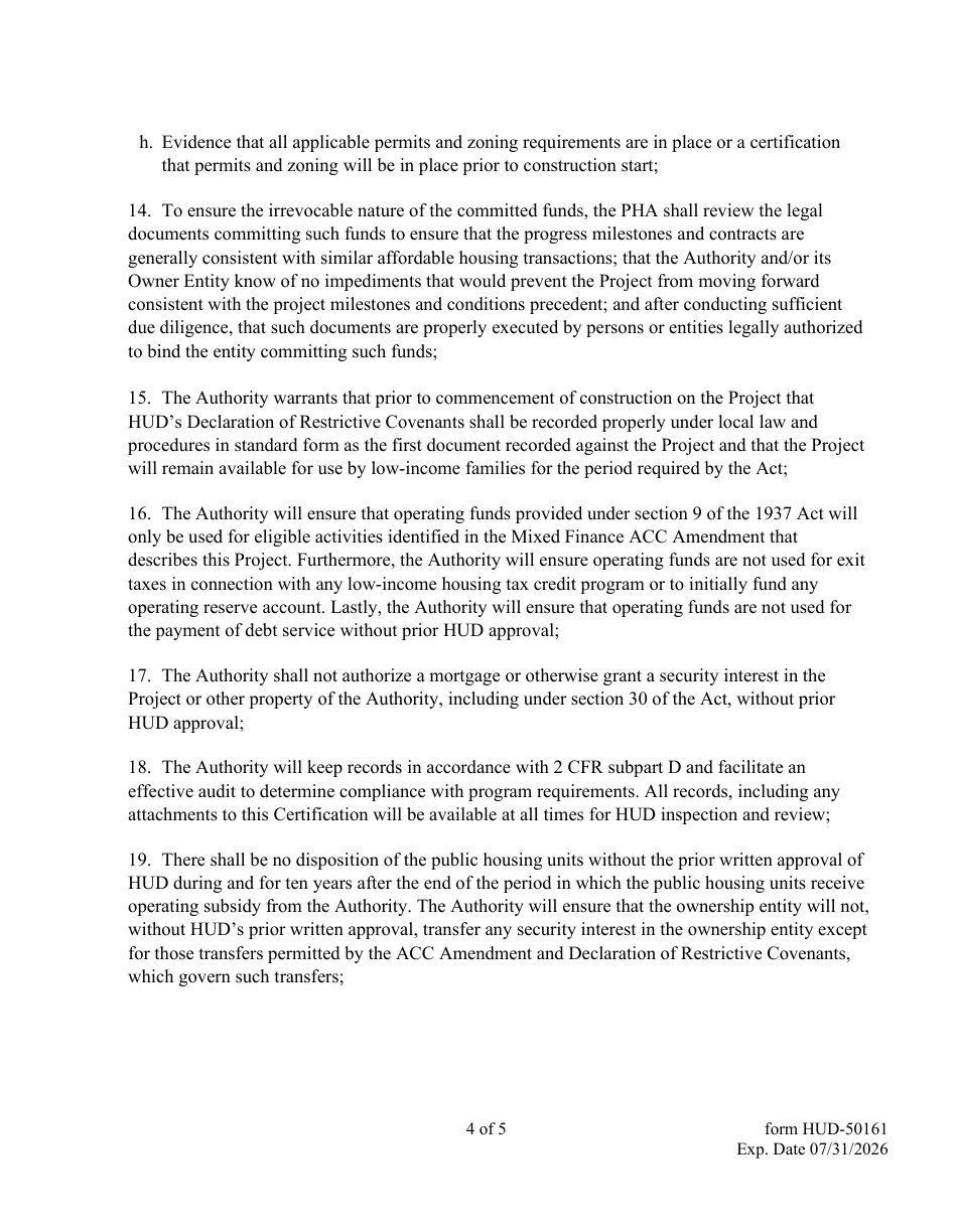 Form HUD-50161 Mixed-Finance Development Certifications  Assurances, Page 4