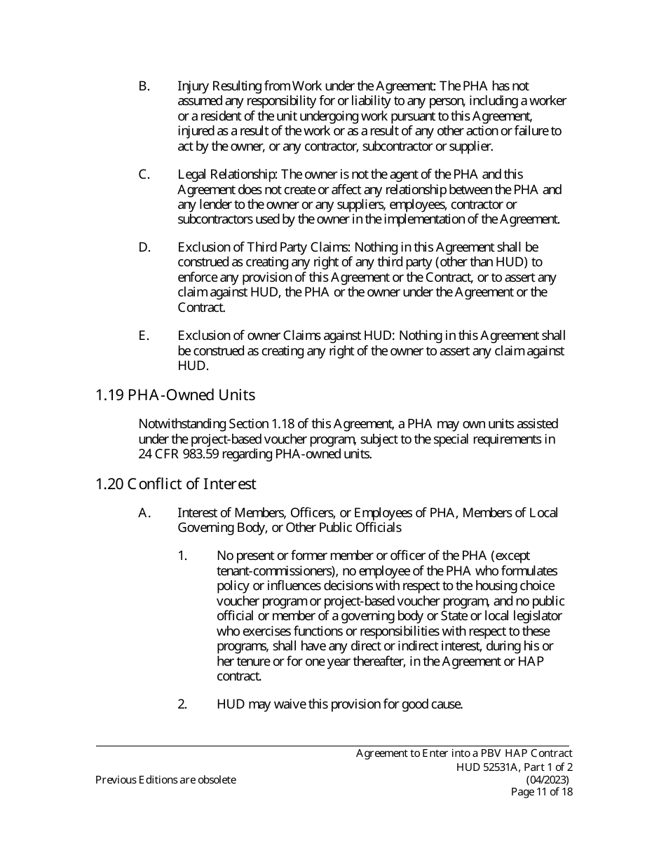 Form HUD52531A Part I Agreement to Enter Into a Housing Assistance Payments Contract - New Construction or Rehabilitation - Section 8 Project-Based Voucher Program, Page 11