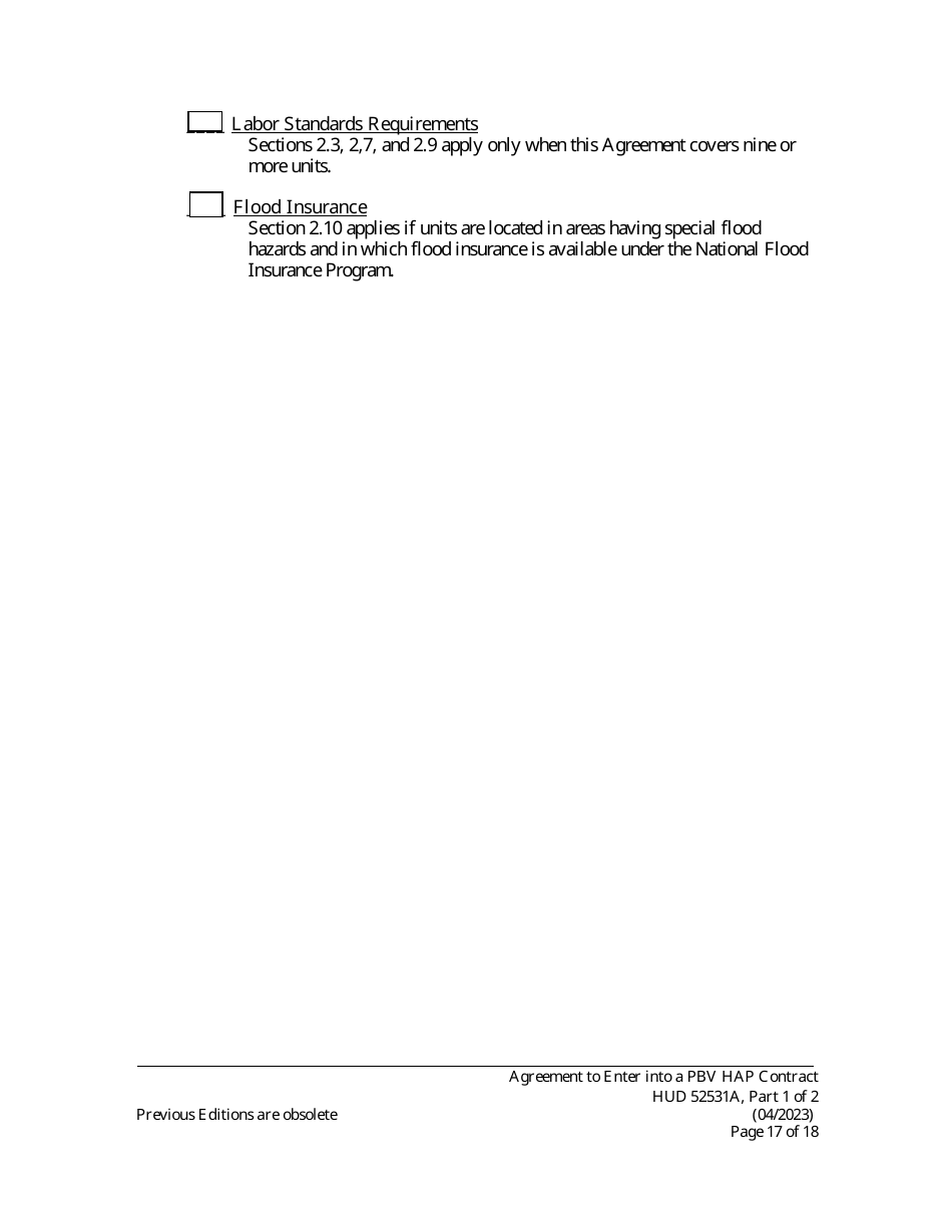 Form HUD52531A Part I Agreement to Enter Into a Housing Assistance Payments Contract - New Construction or Rehabilitation - Section 8 Project-Based Voucher Program, Page 17