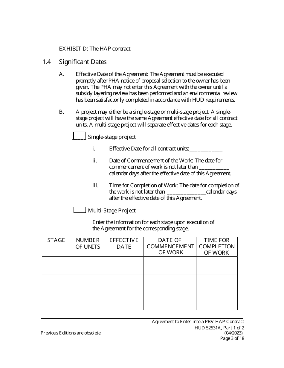 Form HUD52531A Part I Agreement to Enter Into a Housing Assistance Payments Contract - New Construction or Rehabilitation - Section 8 Project-Based Voucher Program, Page 3