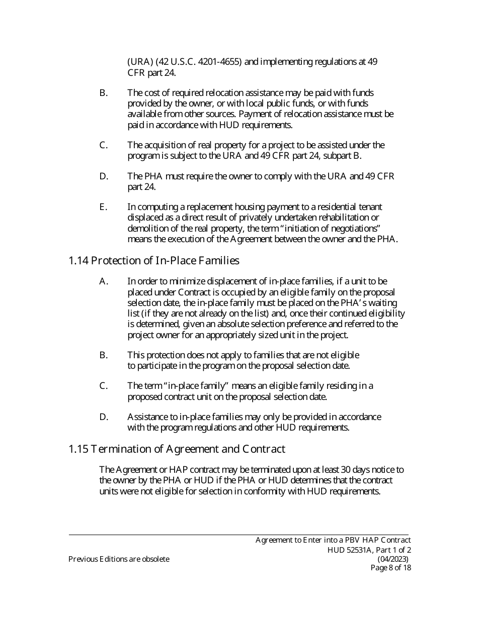 Form HUD52531A Part I Agreement to Enter Into a Housing Assistance Payments Contract - New Construction or Rehabilitation - Section 8 Project-Based Voucher Program, Page 8