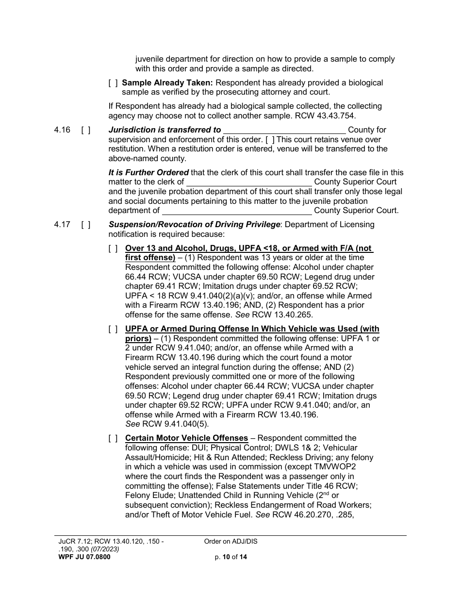 Form WPF JU07.0800 Order on Adjudication and Disposition (Ord) - Washington, Page 10