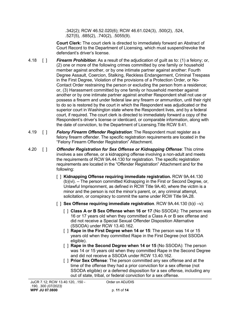 Form WPF JU07.0800 Order on Adjudication and Disposition (Ord) - Washington, Page 11