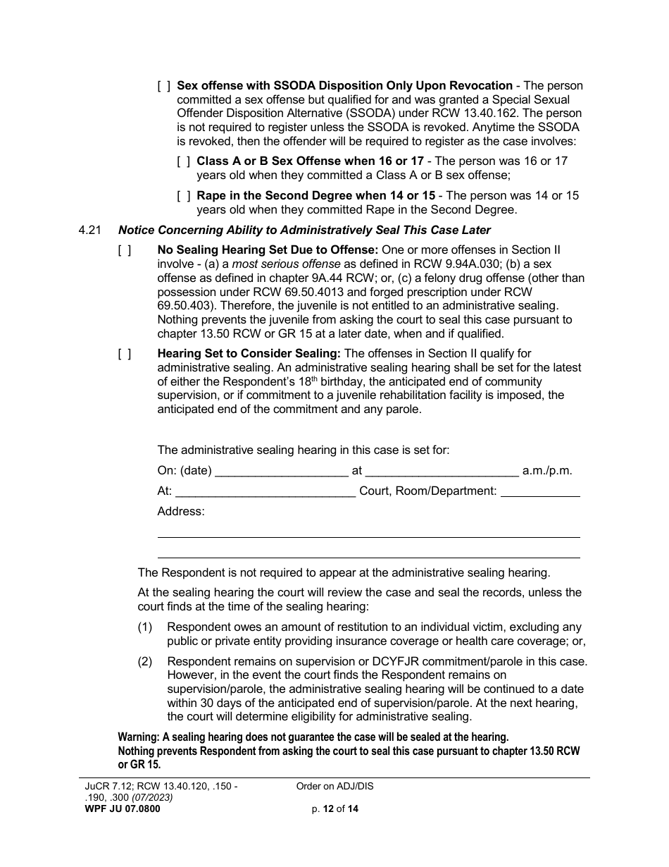 Form WPF JU07.0800 Order on Adjudication and Disposition (Ord) - Washington, Page 12