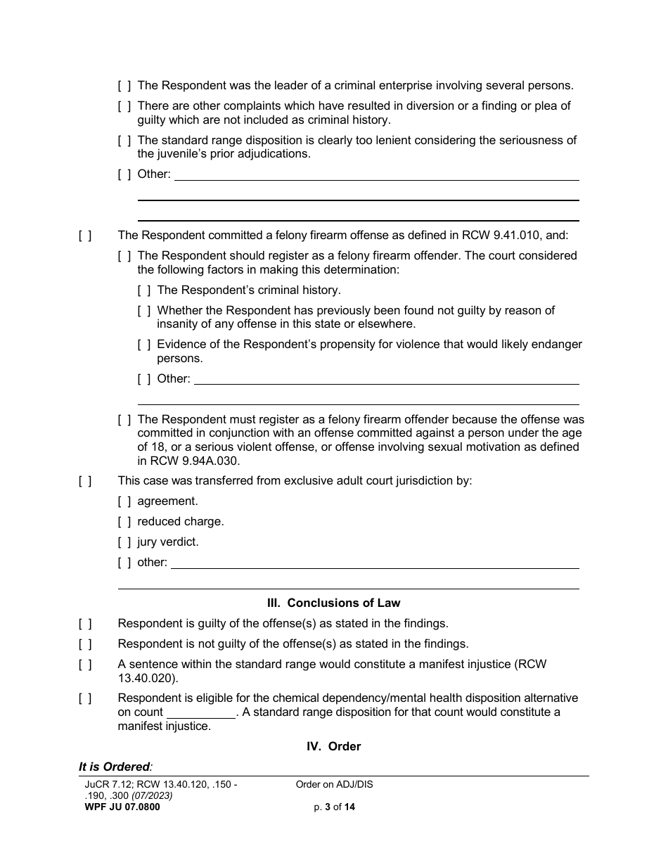 Form WPF JU07.0800 Order on Adjudication and Disposition (Ord) - Washington, Page 3