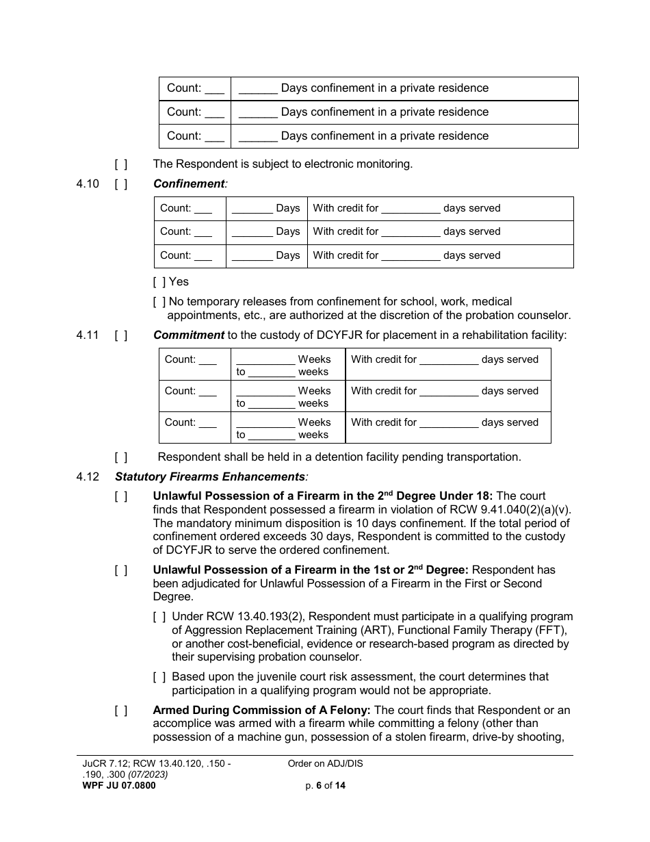 Form WPF JU07.0800 Order on Adjudication and Disposition (Ord) - Washington, Page 6
