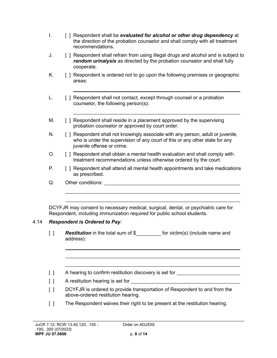 Form WPF JU07.0800 Order on Adjudication and Disposition (Ord) - Washington, Page 8