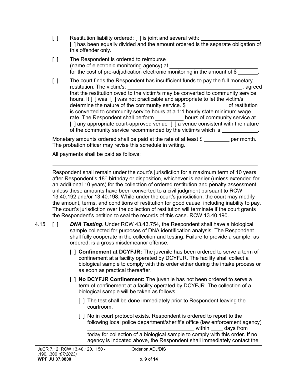 Form WPF JU07.0800 Order on Adjudication and Disposition (Ord) - Washington, Page 9