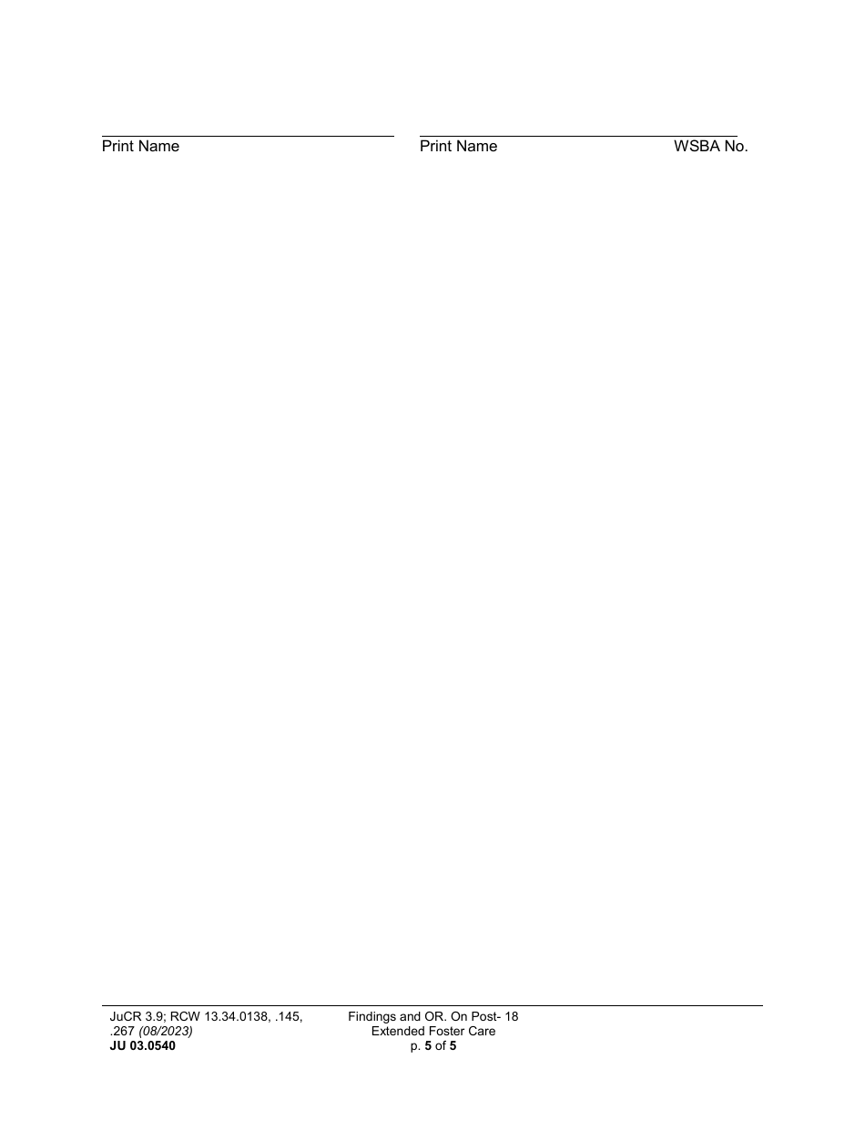 Form JU03.0540 Findings and Order on Post-18 Extended Foster Care (Extending Dependency) (Or18fc) - Washington, Page 5