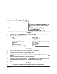 Document preview: Form JU04.0700 Order on Threshold Hearing (Petition for Reinstatement of Terminated Parental Rights) (Ordsm) (Orh) - Washington