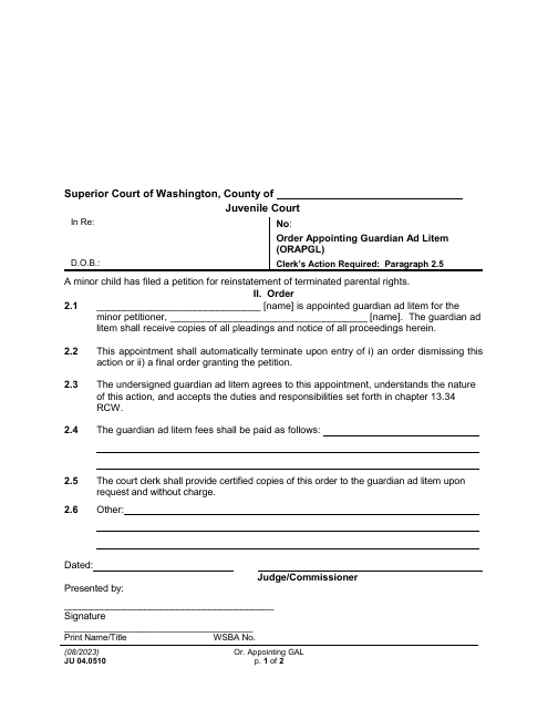 Form JU04.0510  Printable Pdf