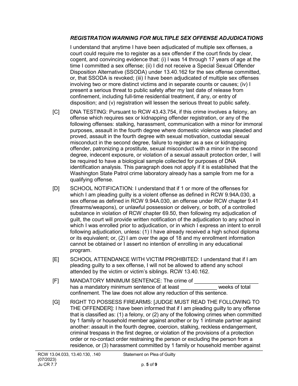 Form JuCR7.7 Statement on Plea of Guilty (Stjopg) - Washington, Page 5