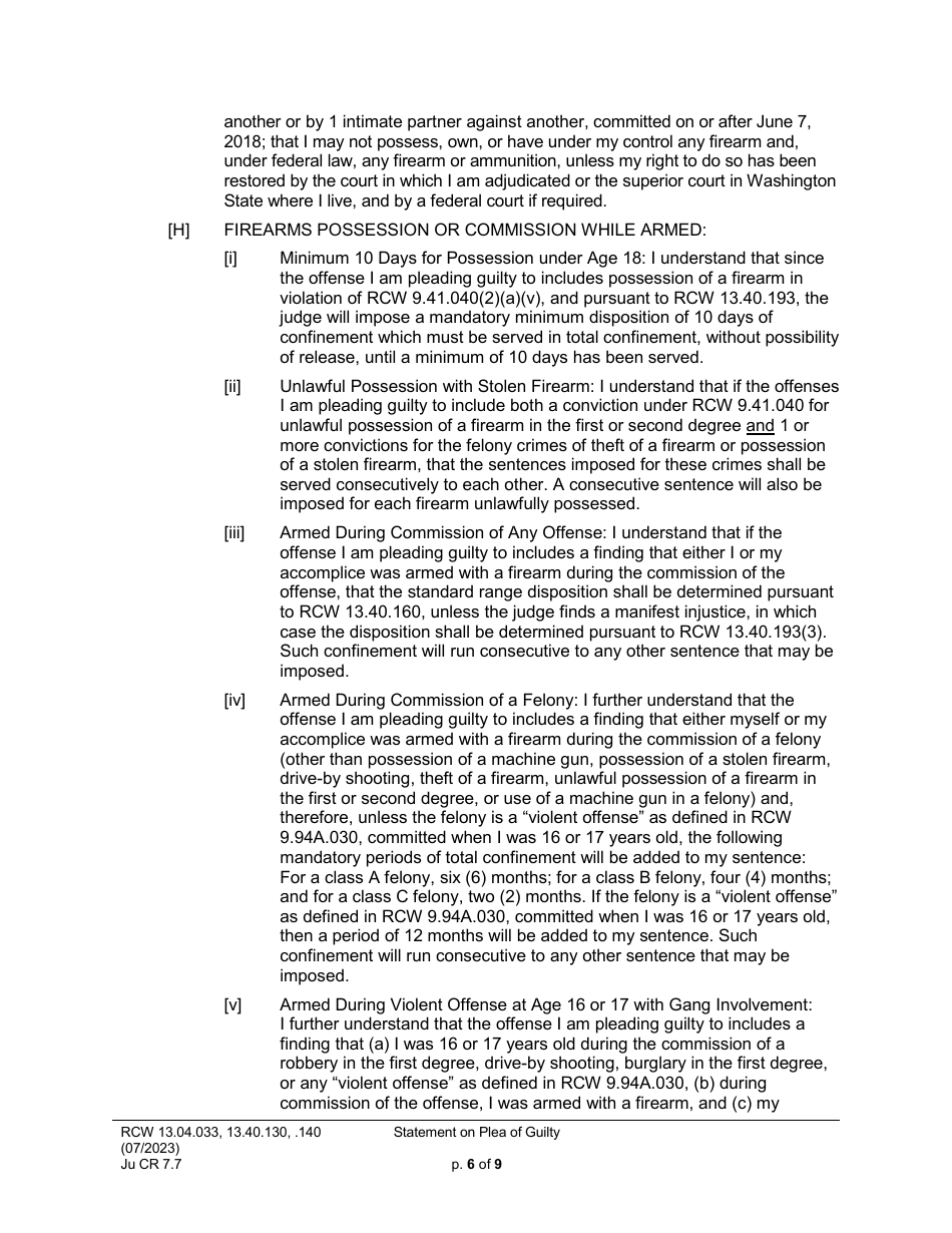 Form JuCR7.7 Statement on Plea of Guilty (Stjopg) - Washington, Page 6