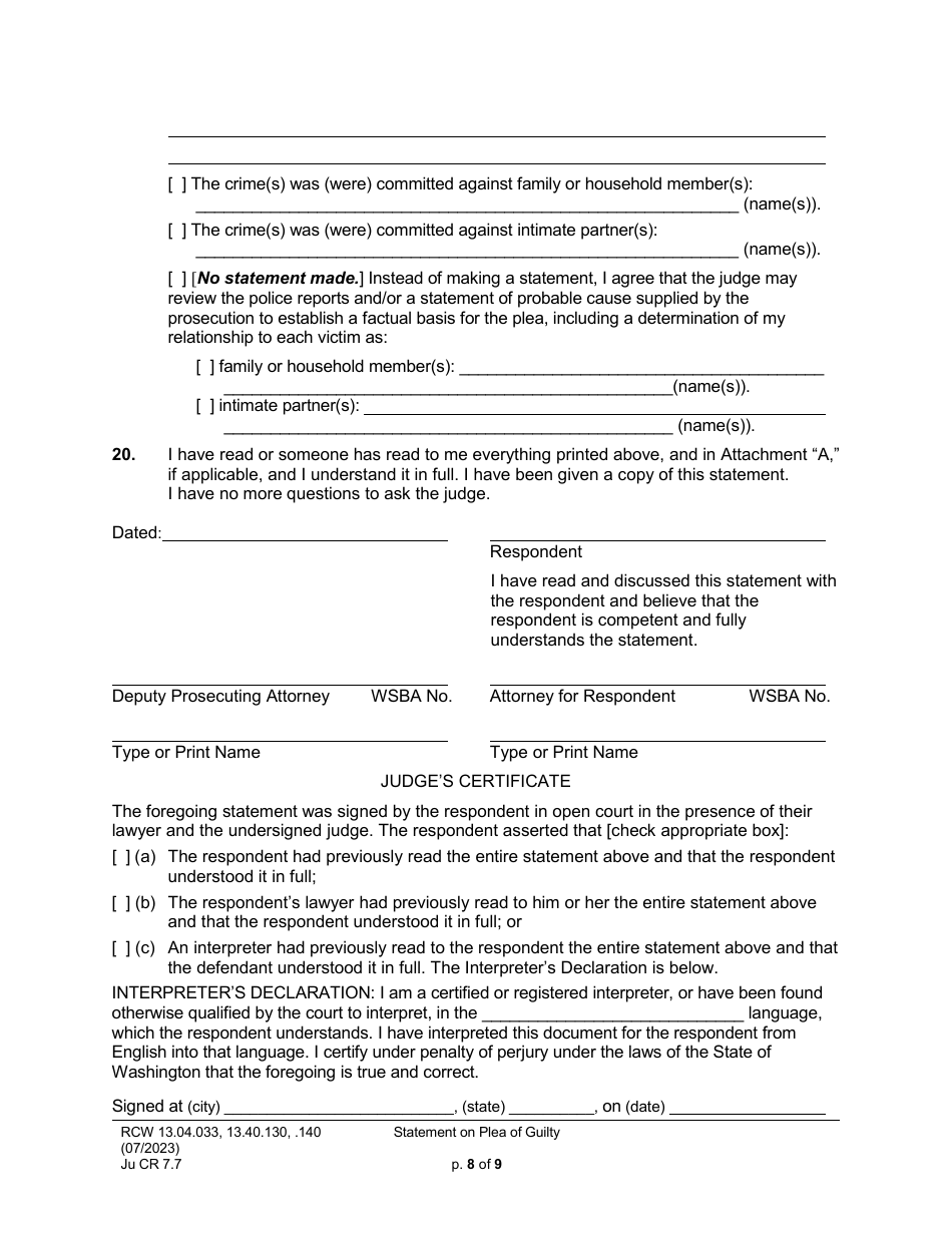 Form JuCR7.7 Statement on Plea of Guilty (Stjopg) - Washington, Page 8
