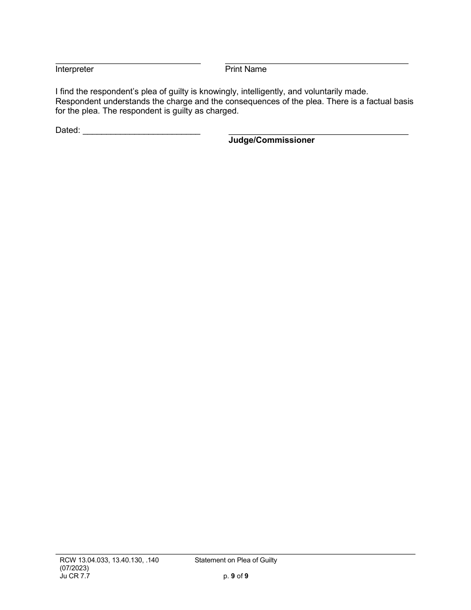 Form JuCR7.7 Statement on Plea of Guilty (Stjopg) - Washington, Page 9
