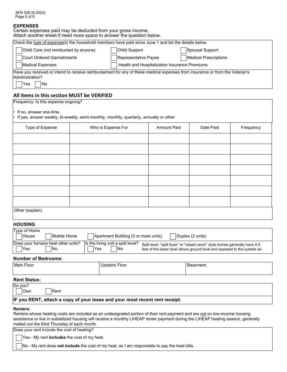 Form SFN529 Application: Low Income Home Energy Assistance Program (Liheap) - North Dakota, Page 5