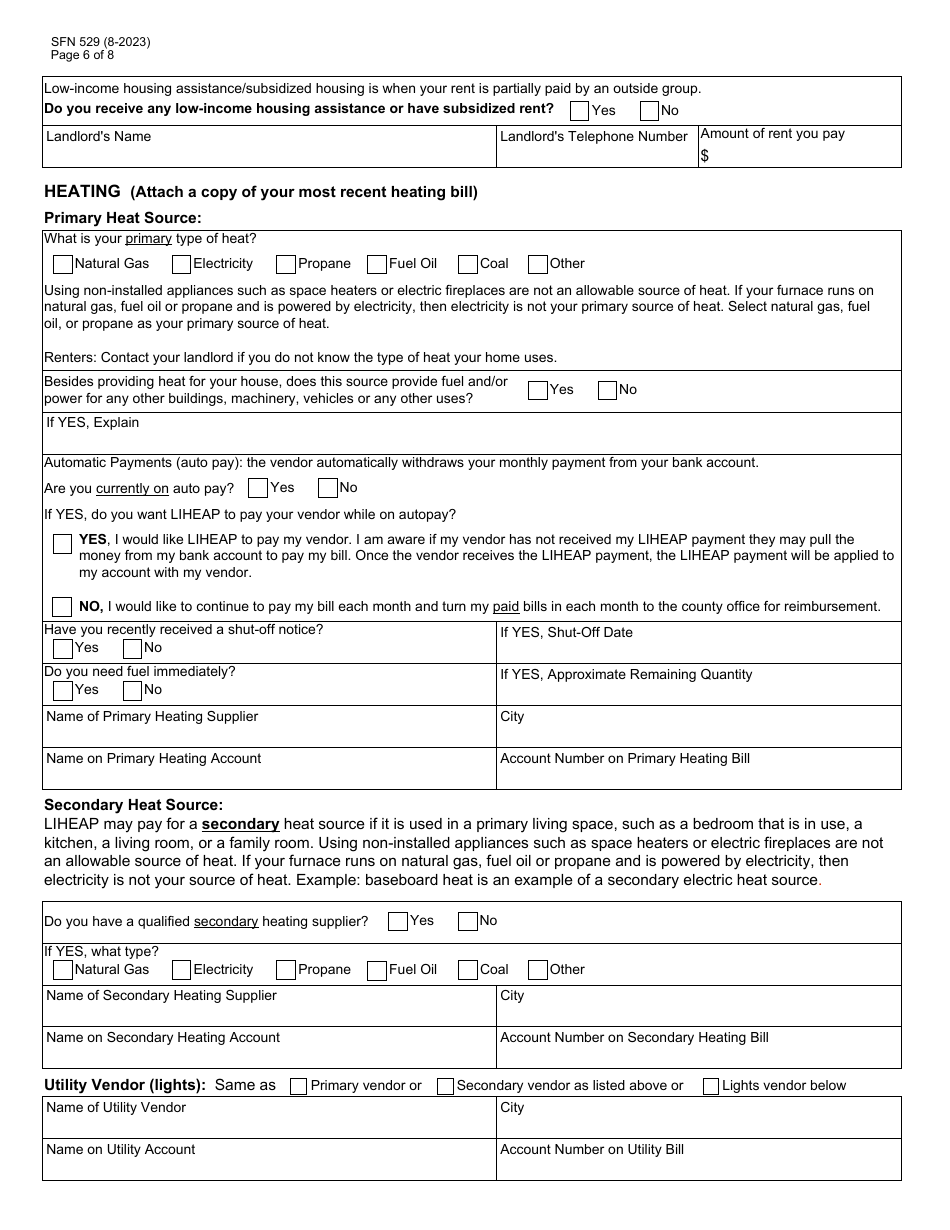 Form SFN529 Application: Low Income Home Energy Assistance Program (Liheap) - North Dakota, Page 6