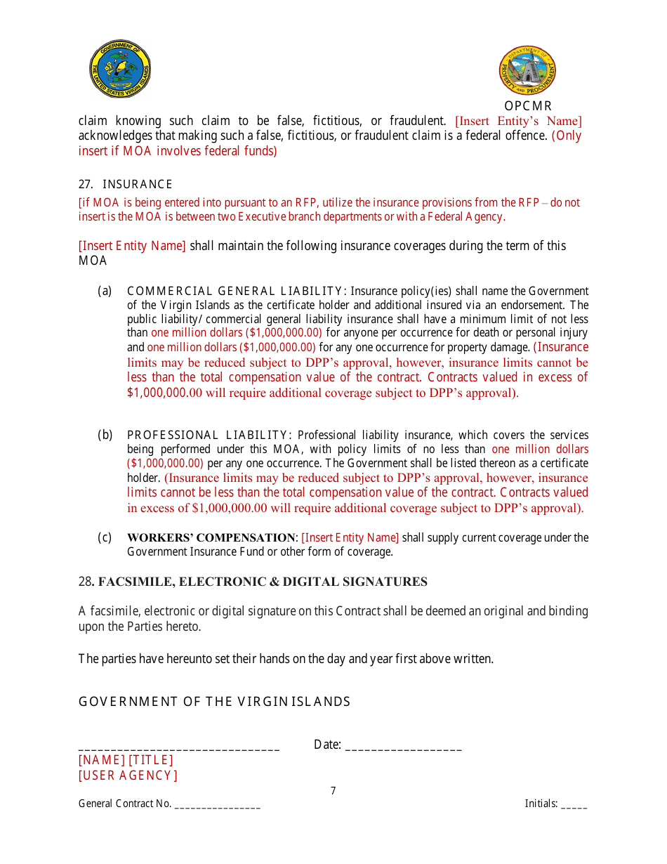 Memorandum of Agreement (For Agreements up to $1,000,000.00) - Virgin Islands, Page 8