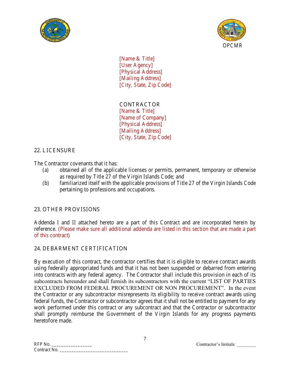 Contract for Professional Services Valued up to $1,000,000.00 - Virgin Islands, Page 7
