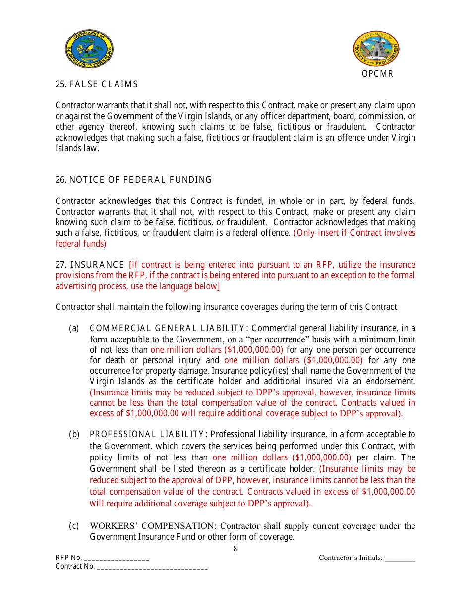 Contract for Professional Services Valued up to $1,000,000.00 - Virgin Islands, Page 8