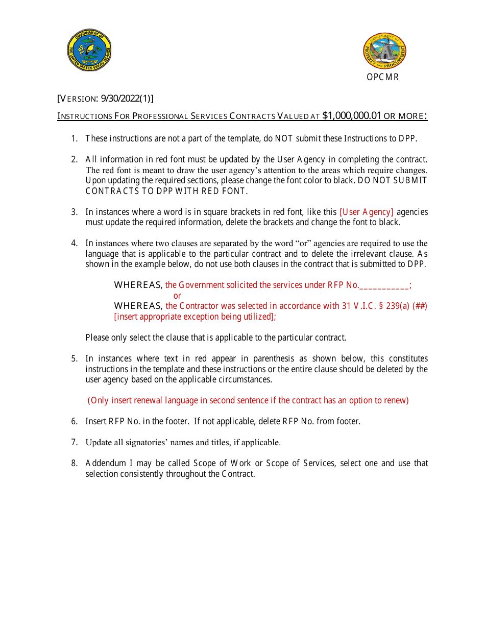 Contract for Professional Services Valued at $1,000,000.01 or More - Virgin Islands, Page 1