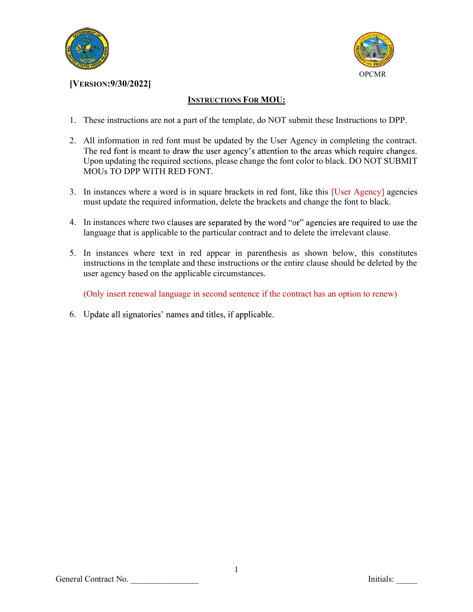 Memorandum of Understanding - Virgin Islands, Page 1