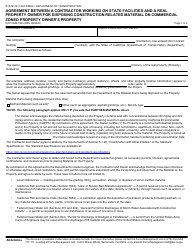 Document preview: Form DOT CEM-1904 Agreement Between a Contractor Working on State Facilities and a Real Property Owner for Disposing Construction Related Material on Commercial Zoned Property Owner's Property - California