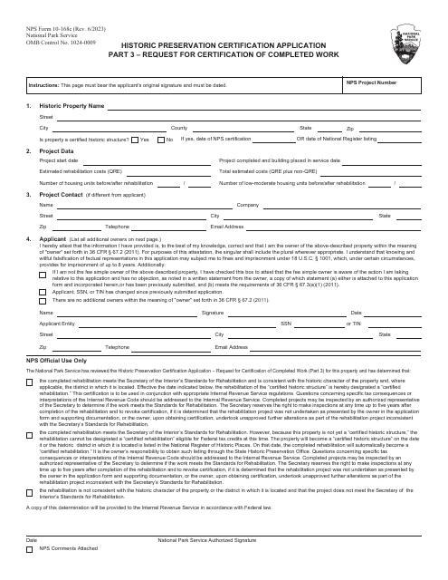 NPS Form 10-168C Part 3 Historic Preservation Certification Application - Request for Certification of Completed Work