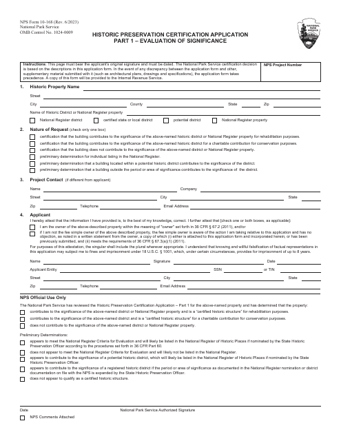 NPS Form 10-168 Part 1  Printable Pdf