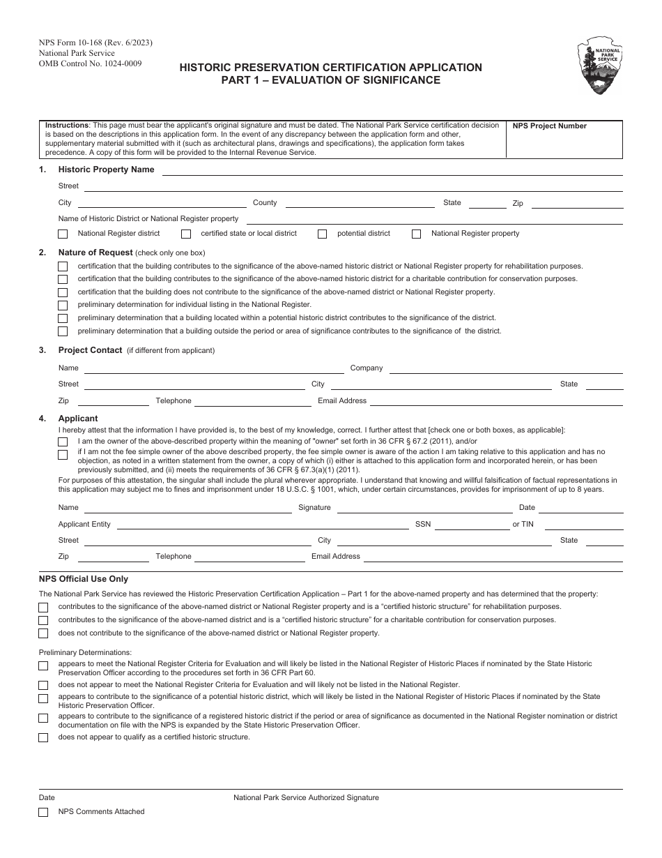 NPS Form 10 168 Part 1 Download Fillable PDF or Fill Online Historic