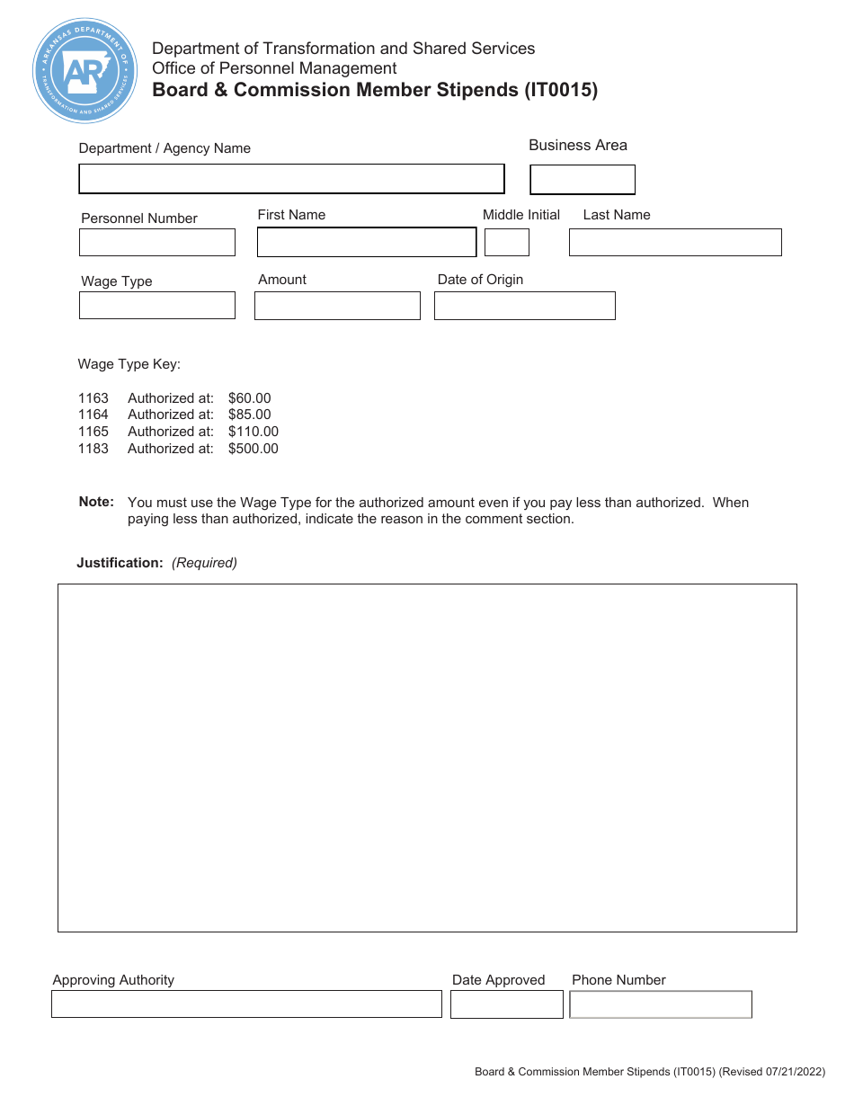 Form IT0015 Download Fillable PDF or Fill Online Board & Commission