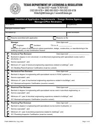 TDLR Form IHB003 Checklist of Application Requirements - Design Review Agency Managers/Plan Reviewers - Texas