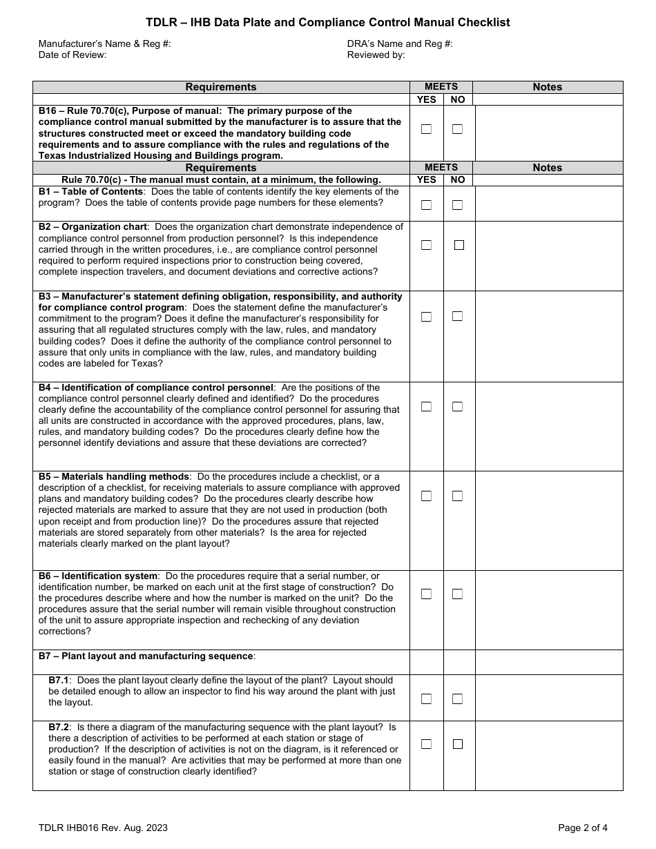 TDLR Form IHB016 - Fill Out, Sign Online and Download Fillable PDF ...