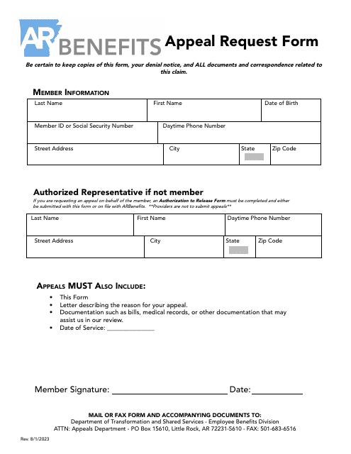 Appeal Request Form - Arkansas Download Pdf