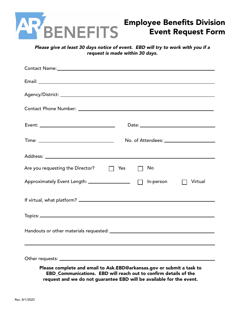 Arkansas Employee Benefits Division Event Request Form Fill Out, Sign