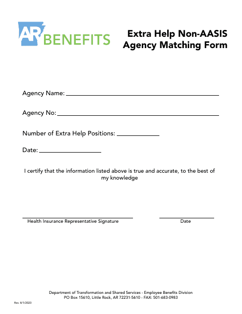 Extra Help Non-aasis Agency Matching Form - Arkansas Download Pdf