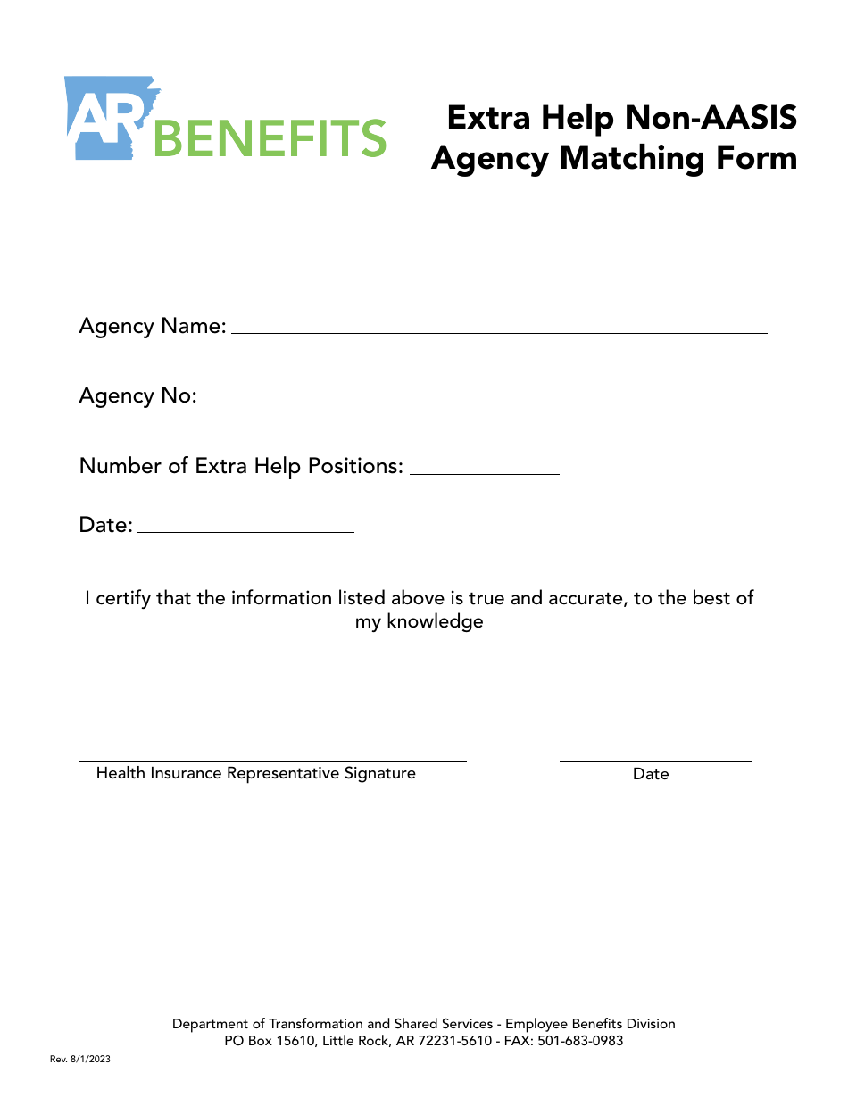 Extra Help Non-aasis Agency Matching Form - Arkansas, Page 1
